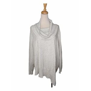Asymmetric Hem Cowl Turtleneck Speckled White Size 3XL
